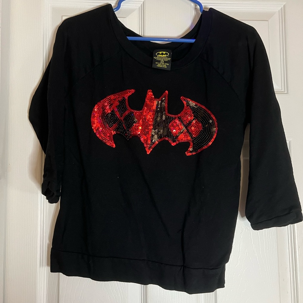 Black Harley Quinn Sequin Batman Logo Sweatshirt Size Small